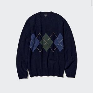 Uniqlo Men's Navy Wool Argyle Sweater
